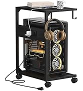 Akxomel 2 Tier Computer Tower Stand with Charging Station, Rolling Floor PC Stand Fits Under Desk...