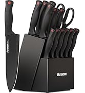 Astercook 15 Piece Knife Set with Sharpener Block - German Stainless Steel, Dishwasher Safe Kitch...