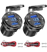 12V USB Outlet 2 Pack, Dual Quick Charge 3.0, Socket Waterproof Aluminum Charger with LED Voltmet...