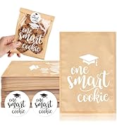 FYSUIMU 100Pcs One Smart Cookie Bakery Bag with Window Graduation Kraft Paper Buffet Bags with St...
