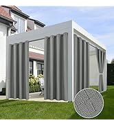 HolidayIdeas Linen Outdoor Curtains for Patio Waterproof Curtains 84 Inch Length 4 Panels Set-Ind...