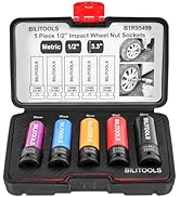 BILITOOLS 1/2 inch Drive Impact Lug Nut Socket Set, 15 17 19 21 22 MM Non-Marring Thin Wall Wheel...