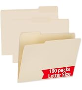 100 Packs Manila File Folder,LManila Folder 8.5x11,1/3 Cut Tabs Folder for Office,School and Home...