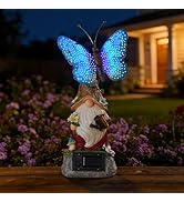 WSgift Garden Gnome Statues Solar-Powered Butterfly Resin Figurine Waterproof Outdoor Decor Mothe...