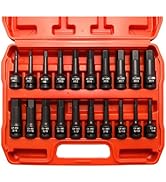 20Pcs 1/2" Drive Master Impact Hex Bit Set, Hex Driver, SAE/Metric, 1/4" - 3/4", 6mm - 19mm, Alle...