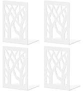 VFINE Withe Bookend 4-Piece, Tree Design Bookends for Shelves, Metal Book Ends for Desk, Decorati...