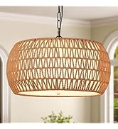 MEIXISUE Boho Chandeliers for Dining Room,Rattan Chandeliers with Fabric Shade,Farmhouse Dining R...