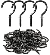 RELBRO 50 Pcs Screw Hooks, 1-1/4 Inch Black Cup Hooks Screw in Mug Hooks Metal Heavy Duty Screw W...