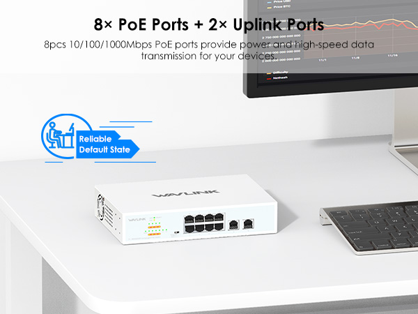 WAVLINK 10-Port Full Gigabit Switch with 8 PoE+