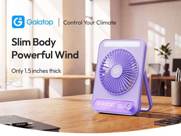 Portable fan with slim design for desk and bedroom cooling