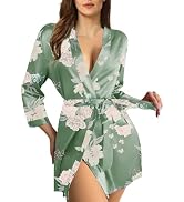Womens Satin Kimono Robe Silk Robes Floral Bathrobe Bride Bridesmaid Wedding Silky Bridal Dressin...