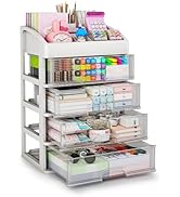 Desk Organizer with 4 Drawer Storage, Desktop Storage Drawers for Office/School Supplies, Plastic...