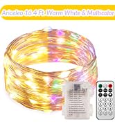 Ariceleo 1 Pack Warm White &amp; Multi-Color Battery Operated String Lights, 5M/16.4ft. 50 LEDs Remot...