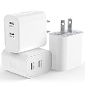 3 Pack USB C Wall Charger, Dual Port PD 20W Type C Fast Charging Block Plug Power Adapter for iPh...