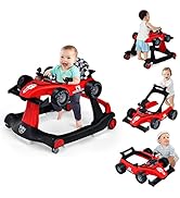 BABY JOY 4-in-1 Baby Walker, Foldable Activity Walker with Adjustable Height &amp; Speed, Music, Ligh...