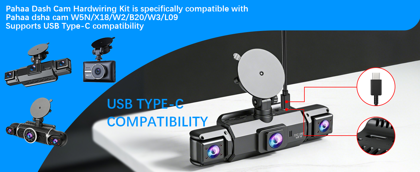 Dash cam Hardwired kit, USB-C Hardwired Cable kit, 12V-24V to 5V Hardwired Cable kit