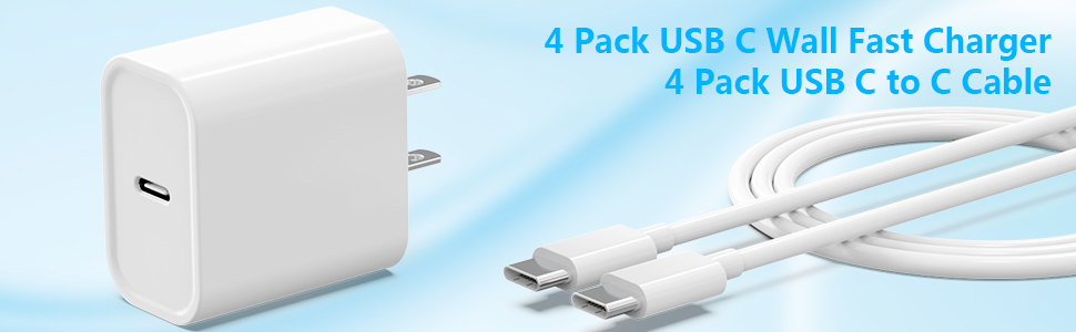 4 Pack USB C Wall Fast charger 4 Pack USB C to c Cable