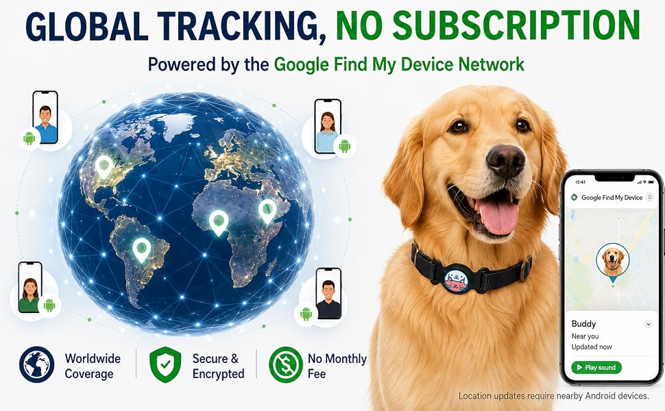 GPS Dog Tracker Collar, Android Only Pet Tracker with Adjustable Collar