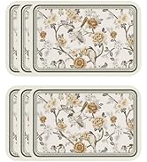 ISAENNE PVC Placemats Set of 6,Rectangular Flower and Bird Print Placemats, Waterproof and Heat-R...