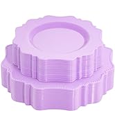 COLOSUS Disposable Plastic Plates 60Pcs, Lavender Purple plastic Party Plates, Heavy Duty 30 Dinn...