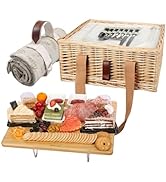 Hap Tim Wicker Picnic Basket for 2 with Mini Folding Wine Picnic Table &amp; Large Insulated Cooler B...