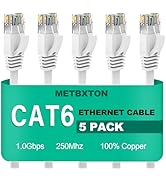 Metbxton Cat 6 Ethernet Cable 0.5ft 5 Pack High Speed Flat Network Cable with Rj45 Connectors, Sh...