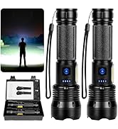 THY TRY Flashlights High Lumens - 2 Pack, Rechargeable Flashlights 90000 High Lumens, Super Brigh...
