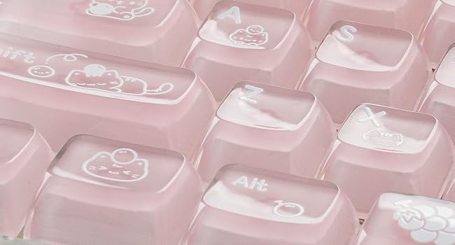 Clear Jelly Keycaps, Pink Cat Shine Through Keycaps Thick PC+ABS Crystal Translucent Keycaps
