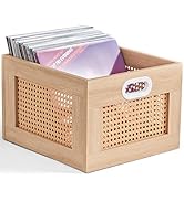 LELELINKY Vinyl Record Storage Crate, Rattan Wooden Record Crate for Vinyls, Vinyl Record Holder ...