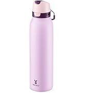 Meoky 24 oz Stainless Steel Slim Water Bottle: Leak Proof Locking Lid, 2-in-1 Straw and Spout, 24...