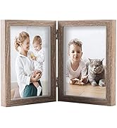 AEVETE 5x7 Double Picture Frames Hinged Wood Folding Picture Frames Vertically Display, Real Glas...