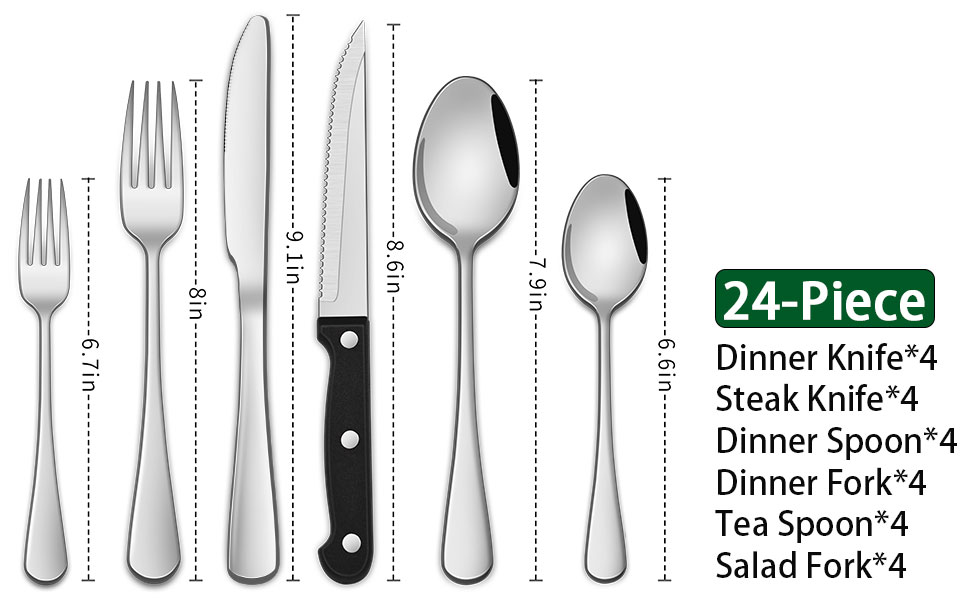 24 Pieces Flatware Sets With Steak Knife
