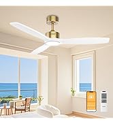 OPONL White Wood Ceiling Fan with Light 52inch, Low Profile, Remote Control, Downrod Mount, Noise...