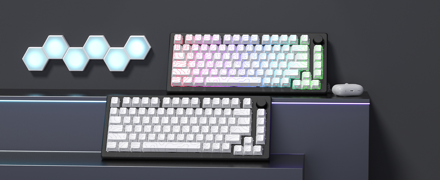 womier white topographic keycaps,line backlit,shine through key cap