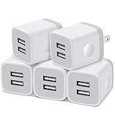 USB Wall Charger, [5 Pack] 2.1A Dual Port Phone Charger Block, USB Cube Power Adapter Rapid Charg...