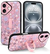 Jefonha for iPhone 16 Case with Finger Hand Strap Kickstand, Cute Aesthetic Flowers Floral Phone ...