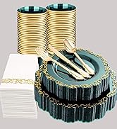green and gold plastic plates