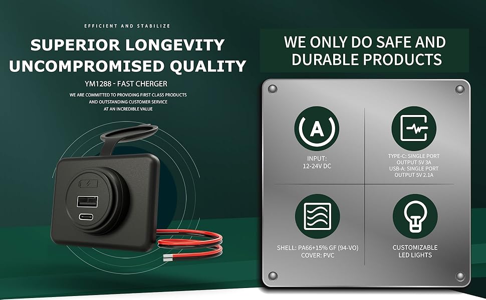 12-24V Surface USB car charger four characteristics