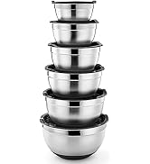 P&amp;P CHEF Mixing Bowls With Lids, Set of 6, Stainless Steel Nesting Mixing Bowls &amp; Fitting Lids &amp; ...