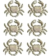 AMAJY Crab Cabinet Knobs Set of 6 - Distressed White with Gold Accents - Cast Iron Knobs for Kitc...