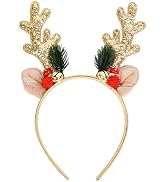Mdscve Christmas Headbands for Women Deer Antlers Hair Accessories Cute Elk Hair Band with Gold G...