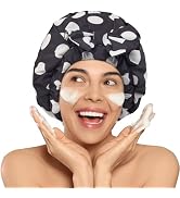 LitBear Luxury Silk Lined Shower Caps for Women Reusable Waterproof, Double Layered Large Bathing...