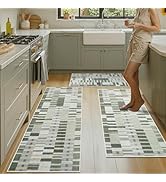 hicorfe Kitchen Rugs Set of 3,Non Slip Modern Geometric Kitchen Mats for Floor-Thick Stain Resist...