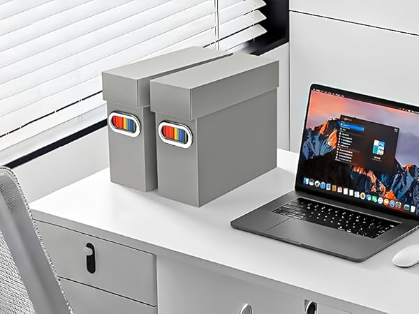 File Organizer Box with Lid &amp; Handle,Greige