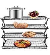 4-Tier Collapsible Cooling Rack – 16" x 10" Adjustable Stackable Non-Stick Wire Rack for Baking, ...