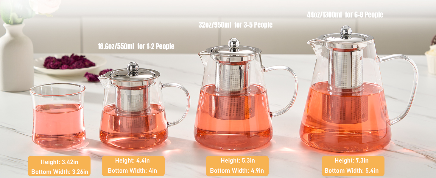 Glass Teapot Stovetop 18.6 OZ, Borosilicate Clear Tea Kettle