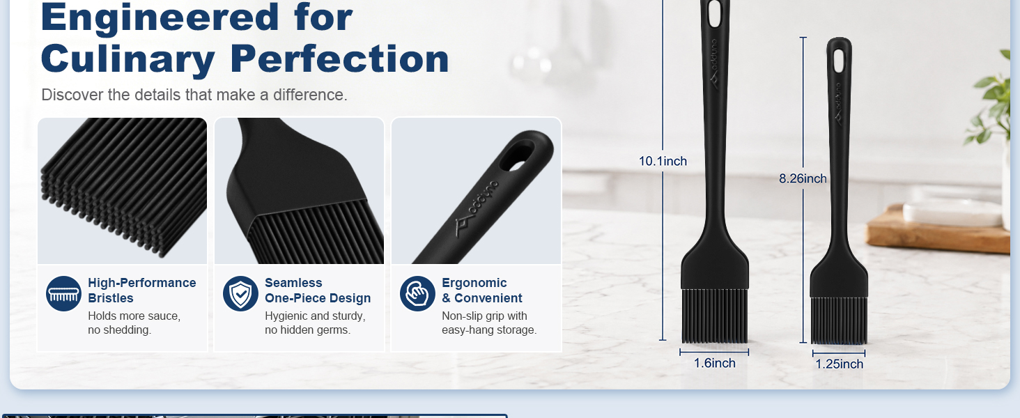 Premium silicone kitchen brush with no shedding bristles, easy to hang for tidy kitchen storage