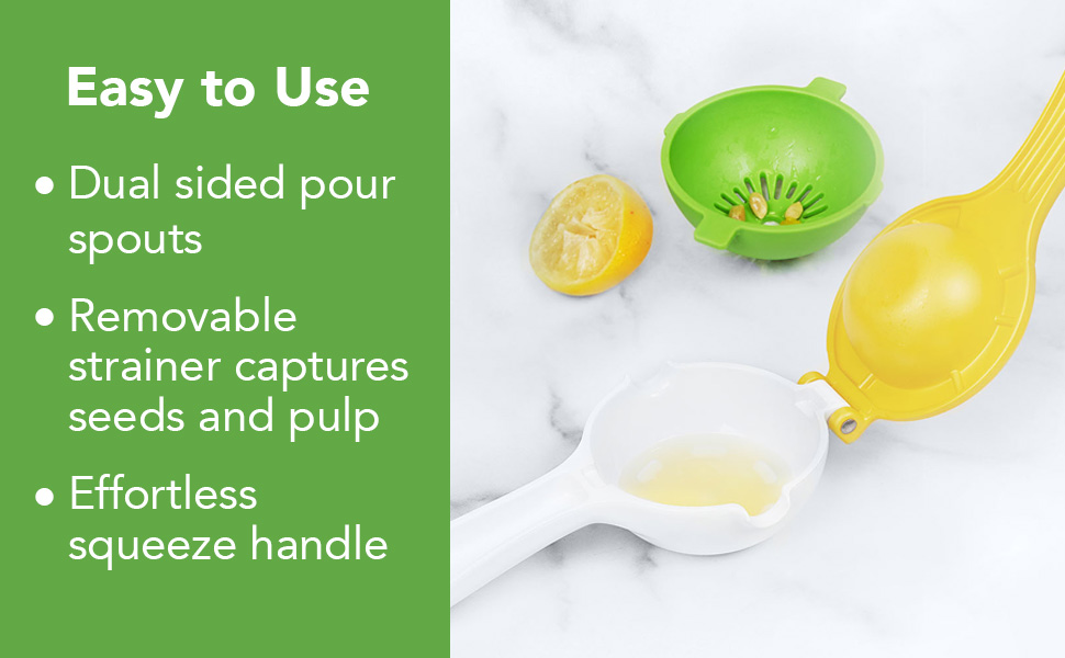 East to use - removable strainer captures seeds and pulp