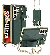 LIDEEYA for Samsung Galaxy S26 Ultra Case with Gold Frame Card Holder Metal Chain Finger Ring Ant...