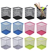 TooCust 12 PCS Office Pen Holder, Mesh Pencil Holders, Metal Pen Organizer for Desk Black,Blue,Gr...